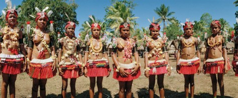 Kiriwina, Papua New Guinea --- Unmarried Girls in Costume for Traditional Dance on Kiriwina Island --- Image by © Macduff Everton/Corbis